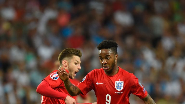 England player Raheem Sterling (r) and Adam Lallana in action during the UEFA EURO 2016 Qualifier between Slovenia and Engl
