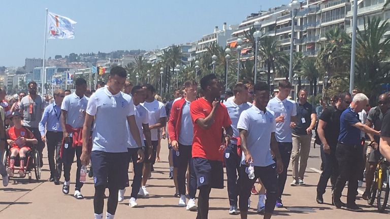 Raheem Sterling, Daniel Strurridge and Dele Alli enjoy a sunny morning in Nice