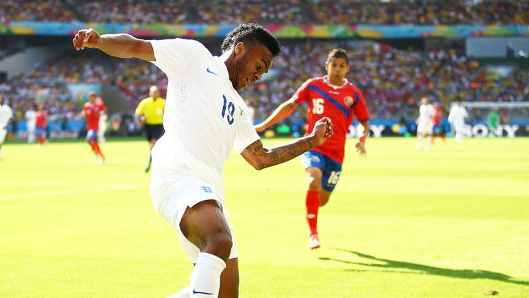 Raheem Sterling in action for England against Costa Rica in 2014