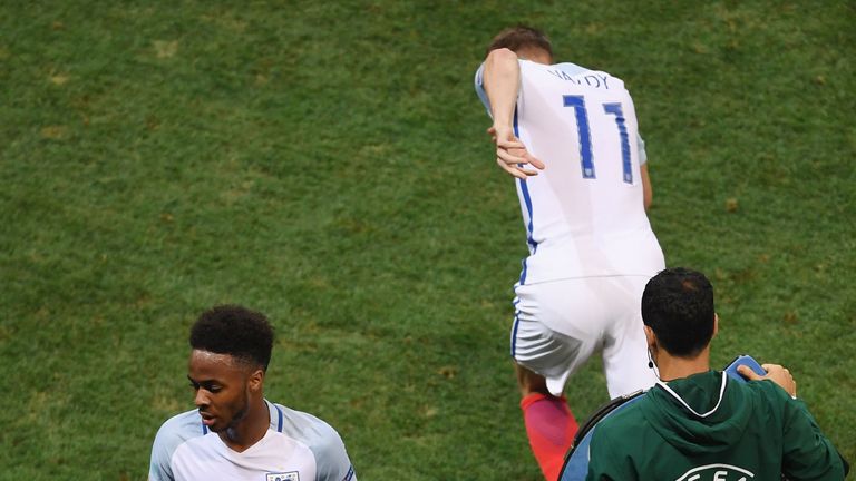 Sterling was replaced by Jamie Vardy during the defeat to Iceland