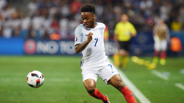 England's midfielder Raheem Sterling plays the ball