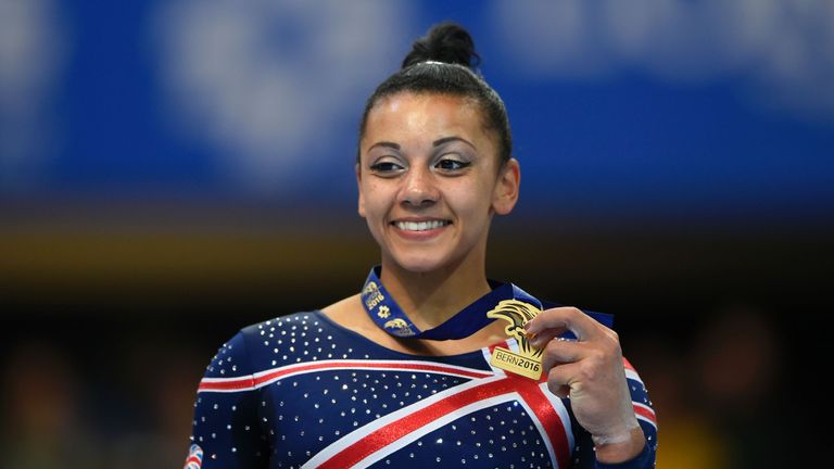Britain's Rebecca Downie celebrates her European gold medal