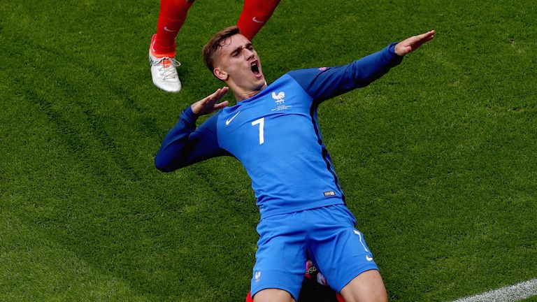 Antoine Griezmann celebrates after scoring for France against Republic of Ireland