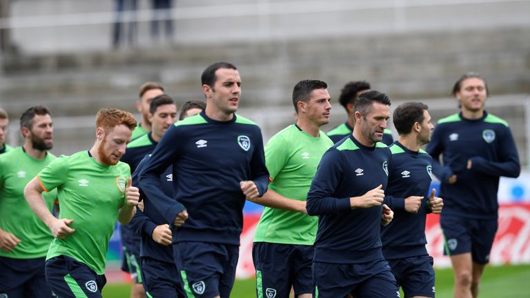 Players of the Republic of Ireland attend a training session
