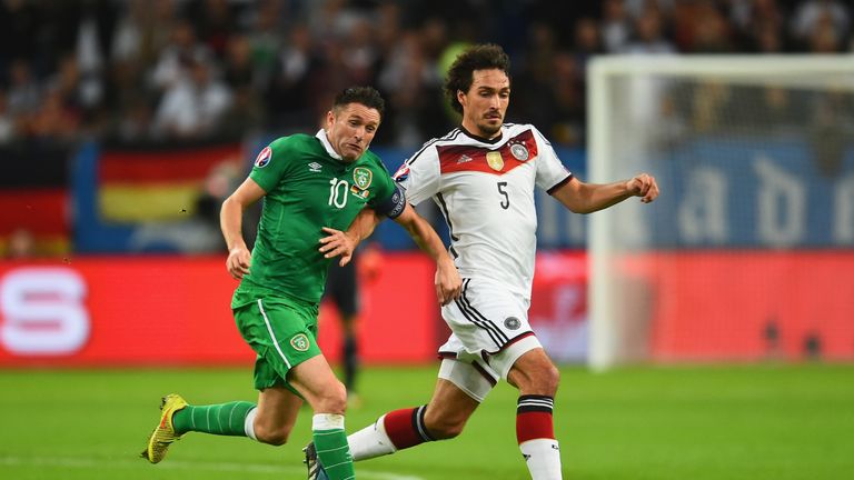 Keane in action for the Republic of Ireland against Germany in qualifying for Euro 2016