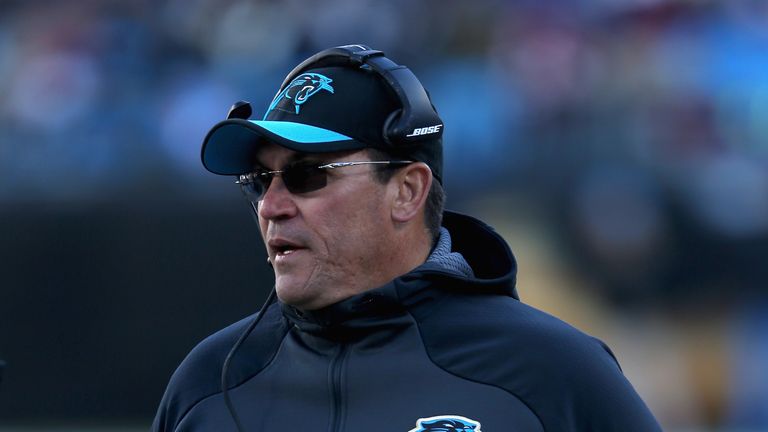 CHARLOTTE, NC - NOVEMBER 22:  Head coach Ron Rivera of the Carolina Panthers looks on against the Washington Redskins in the 2nd half during their game at 