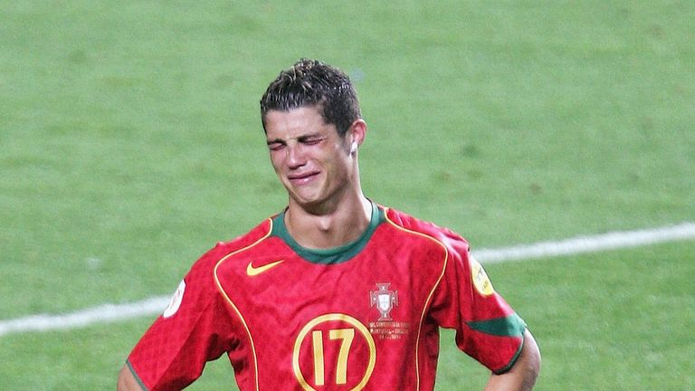 Cristiano Ronaldo in tears after the UEFA Euro 2004 final