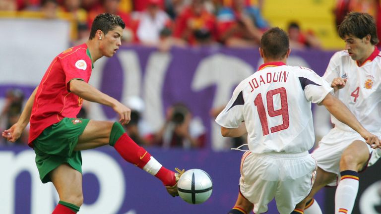 Cristiano Ronaldo helped Portugal beat Spain at Euro 2004