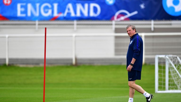 Roy Hodgson looks on during an England training session ahead of the UEFA Euro 2016 match against Slovakia