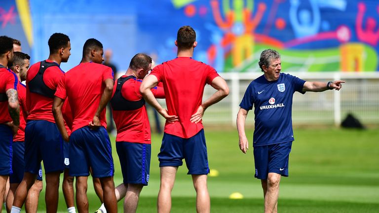 Roy Hodgson dishes out his instructions during England's training session on Thursday morning