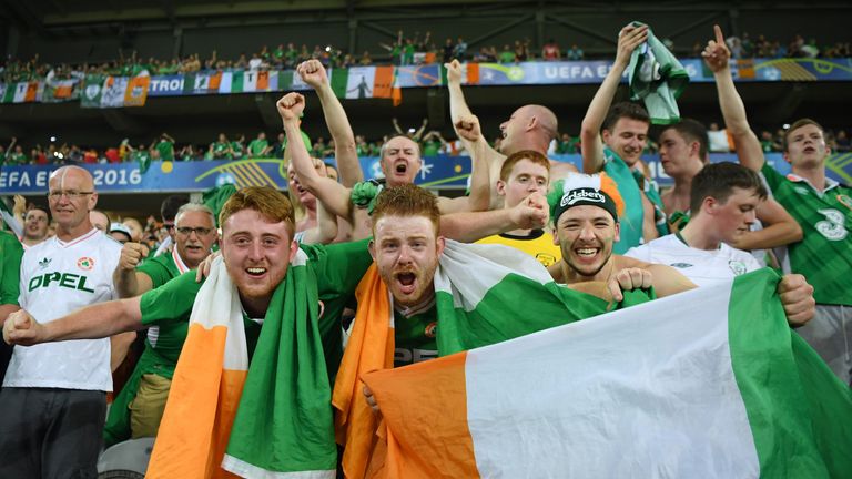 Ireland supporters celebrate their team's 1-0 win 