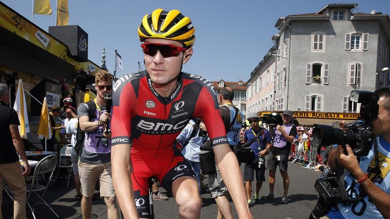 BMC Racing rider van Garderen of the US  arrives before the start of the 10th stage of theTour de France cycling race