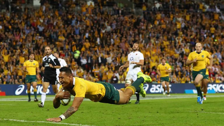 Israel Folau scores Australia's second try against England