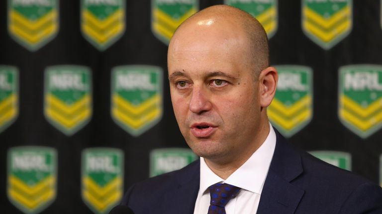 NRL CEO Todd Greenberg speaks to the media during an NRL press conference 