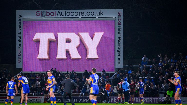 Brad Singleton's try is awarded by the video referee