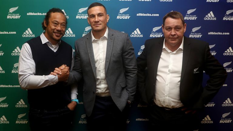 Blues coach Tana Umaga, Sonny Bill Williams and All Blacks coach Steve Hansen