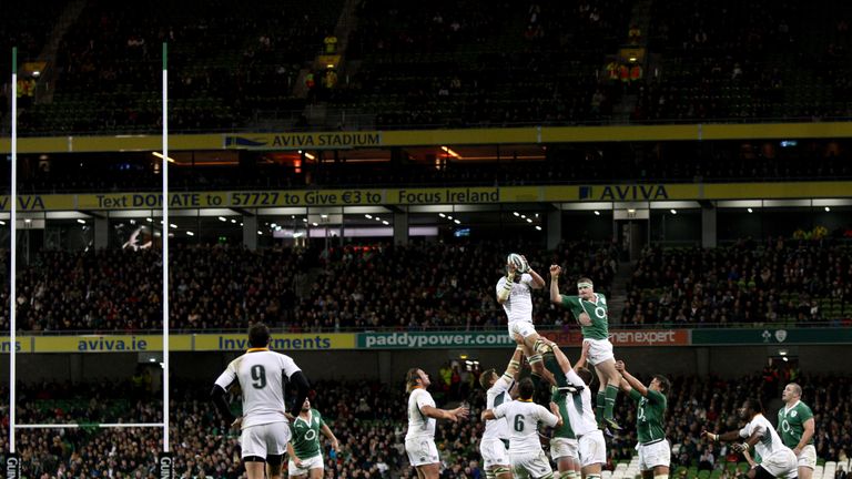 6/11/2010.Ireland vs South Africa Springboks.Ireland's Jamie Heaslip and Victor Matfield of South Africa compete for the ball