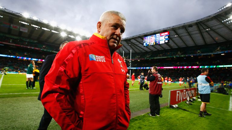 Warren Gatland, Head Coach of Wales looks dejected as he walks towards the tunnel following defeat