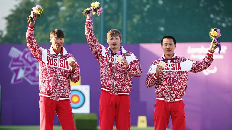 Russia celebrate winning Gold in the Men's Team Recurve in London