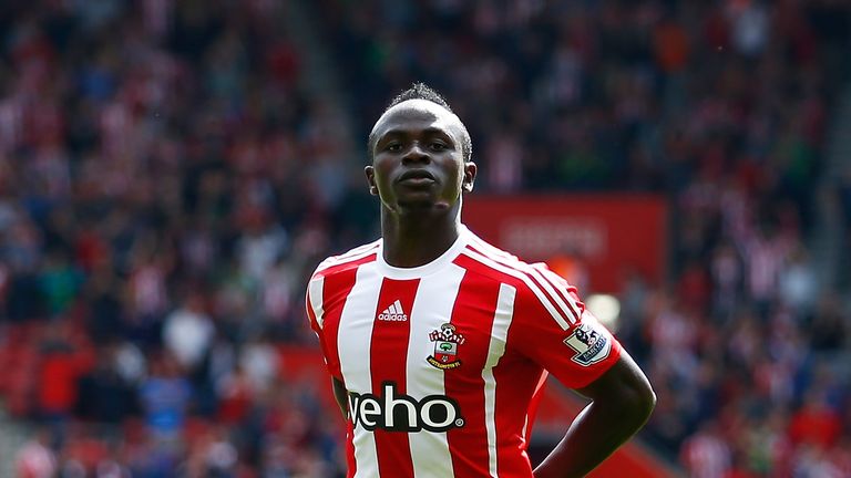 SOUTHAMPTON, ENGLAND - MAY 15:  Sadio Mane of Southampton celebrates scoring his team's first goal  during the Barclays Premier League match between Southa