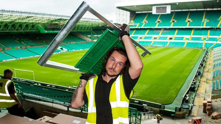 Work begins on installing the new rail seating at Celtic Park