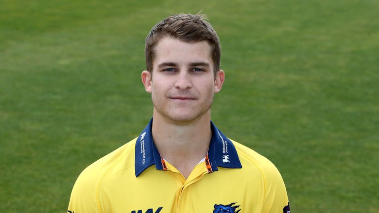 BIRMINGHAM, ENGLAND - APRIL 04:  Sam Hain of Warwickshire CCC poses for a portrait in the Birmingham Bears NatWest T20 Blast kit during the photocall held 