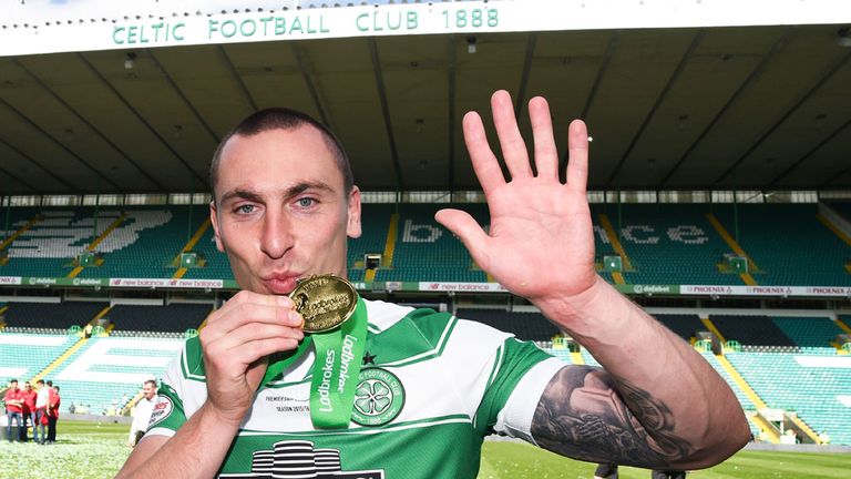 Scott Brown celebrates winning his fifth successive title with Celtic