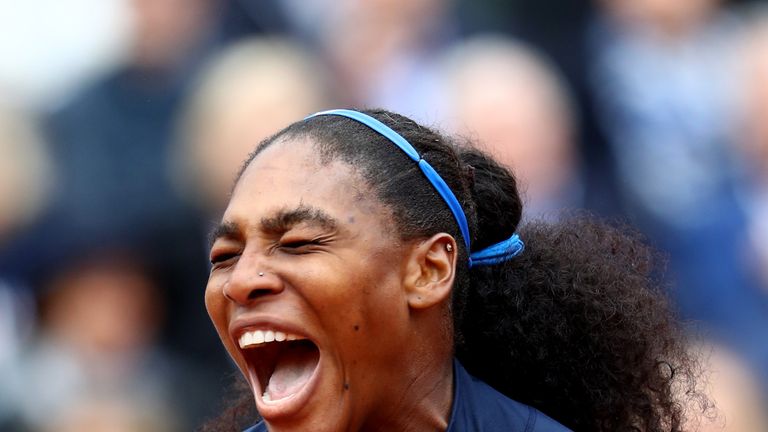 PARIS, FRANCE - JUNE 03:  Serena Williams of the United States celebrates victory during the Ladies Singles semi final match against Kiki Bertens of Nether