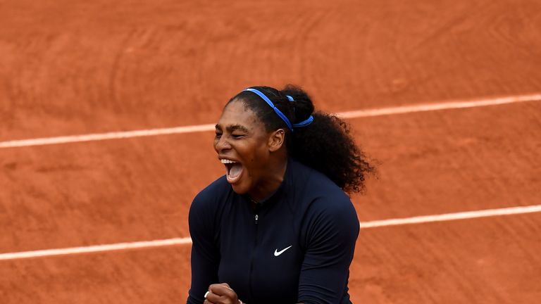 PARIS, FRANCE - JUNE 03:  Serena Williams of the United States celebrates victory during the Ladies Singles semi final match against Kiki Bertens of Nether