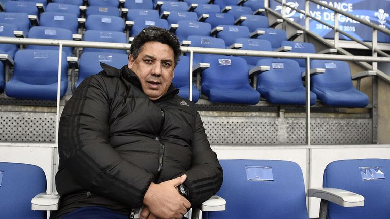 Vice-President of the French Rugby Federation (FFR) Serge Blanco is is seated in the stalls during a training session