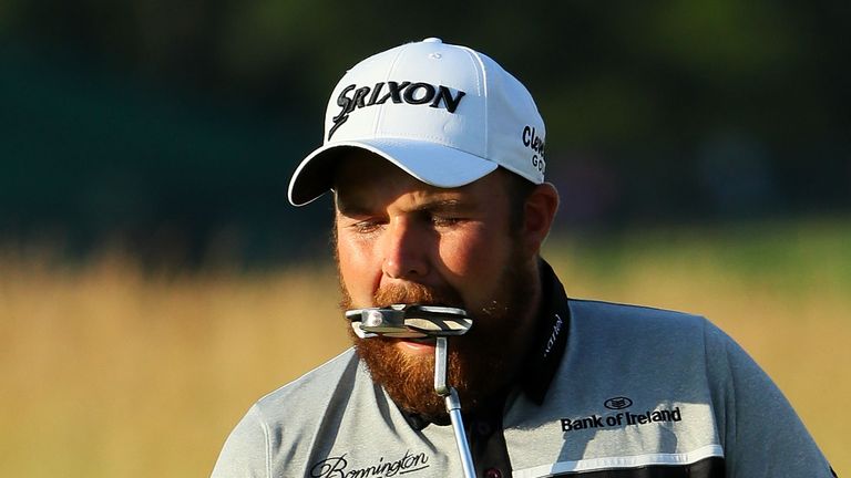 Shane Lowry of Ireland reacts to a missed putt on the 14th green during the final round of the U.S. Open at Oakmont Country Club