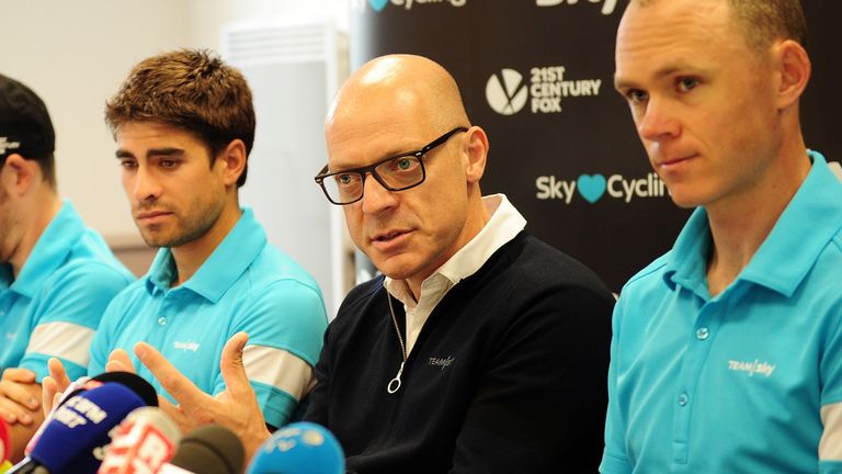 Team Sky press conference, Mercure Hotel Omaha Beach, Normandy, France. Sir David Brailsford Chris Froome and Team Sky riders (Picture: SWpix.com)