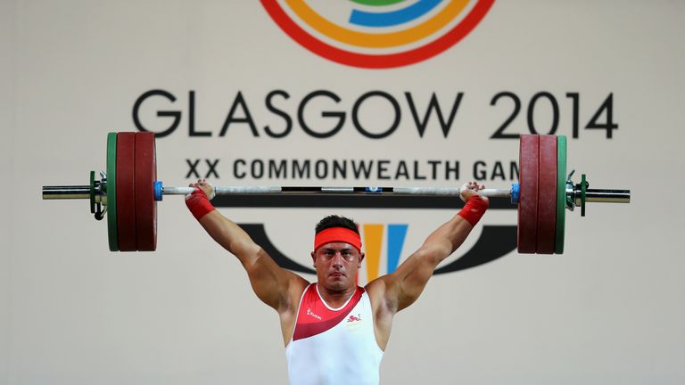 Sonny Webster of England competes in the Men's 94kg Weightlifting Final 