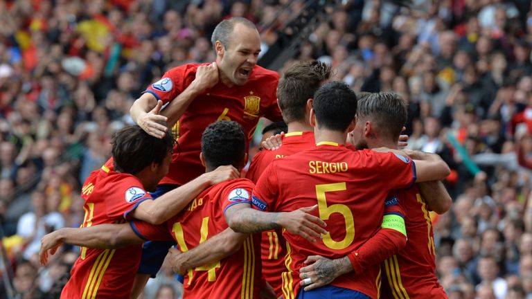 Spain's players celebrate 