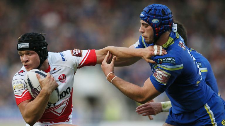 St Helens v Warrington Wolves - Langtree Park, St Helens, England - St Helens Jonny Lomax and Warrington Wolves' Benjamin Jullien 