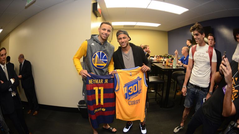 Stephen Curry and Neymar swap shirts after Golden State's 110-77 win over Cleveland