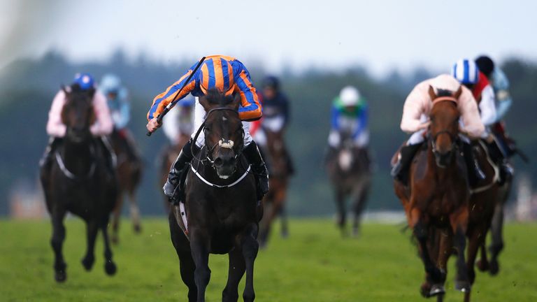 ASCOT, ENGLAND - JUNE 17:  Coln O'Donoghue riding Sword Fighter (L) wins  the Queen's Vase on day 4 of Royal Ascot at Ascot Racecourse on June 17, 2016 in 