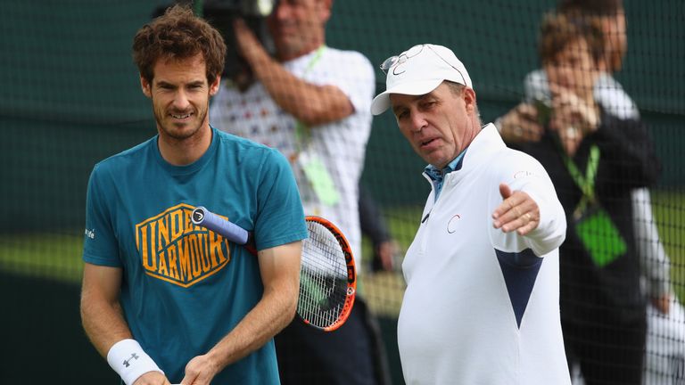 Andy Murray with his coach Ivan Lendl during a practice session prior to the Wimbledon Lawn Tennis Championships