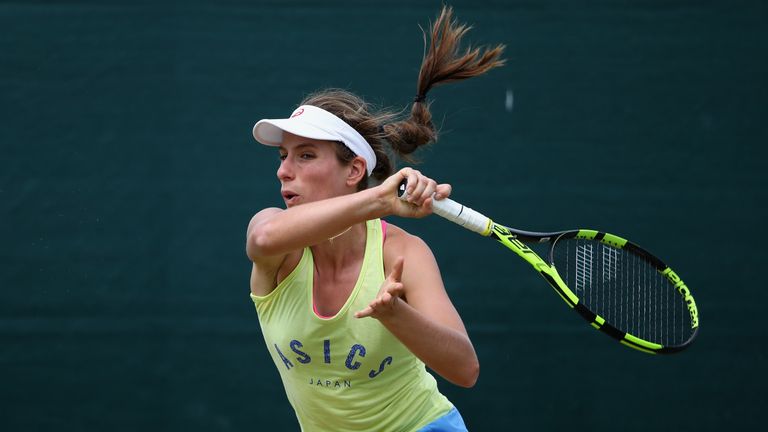 Johanna Konta in action during a practice session prior to the Wimbledon