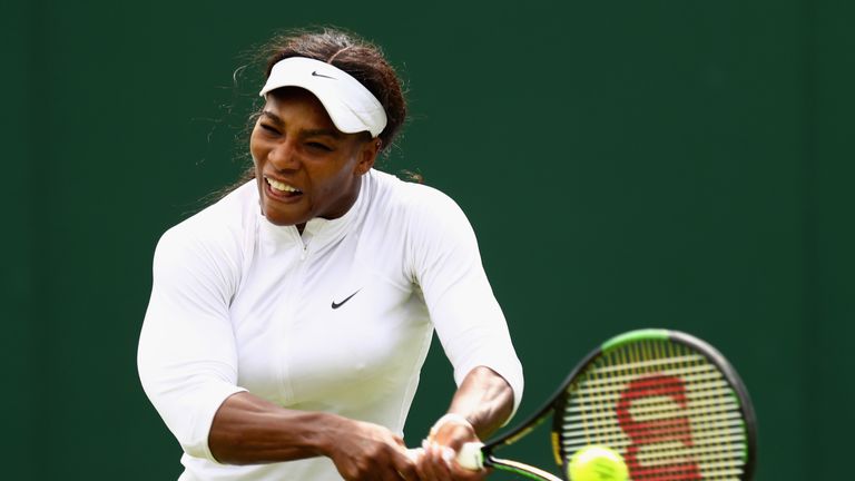 Serena Williams in action during previews for Wimbledon