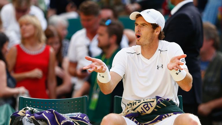 Andy Murray shows his frustration during Semi-Final match against Roger Federer at Wimbledon 2015