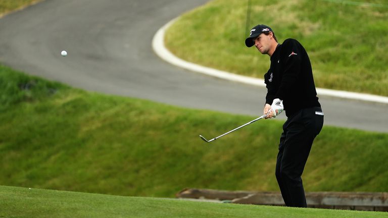 PARIS, FRANCE - JUNE 30:  Thomas Pieters of Belgium chips onto the 18th green during day one of the 100th Open de France at Le Golf National on June 30, 20