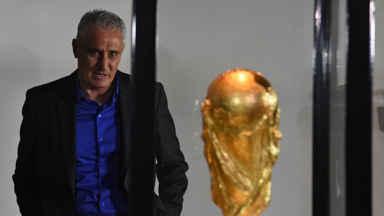 Adenor Leonardo Bacchi, known as Tite, visits the Museum of Football at the headquarters of the Brazilian Football Confederation (CBF) before offering a pr