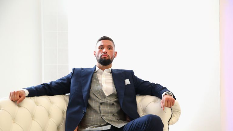 LIVERPOOL, ENGLAND - MAY 26:  Tony Bellew poses for a portrait after going head to head with Ilunga Makabu during a press conference at the Royal Liver Bui