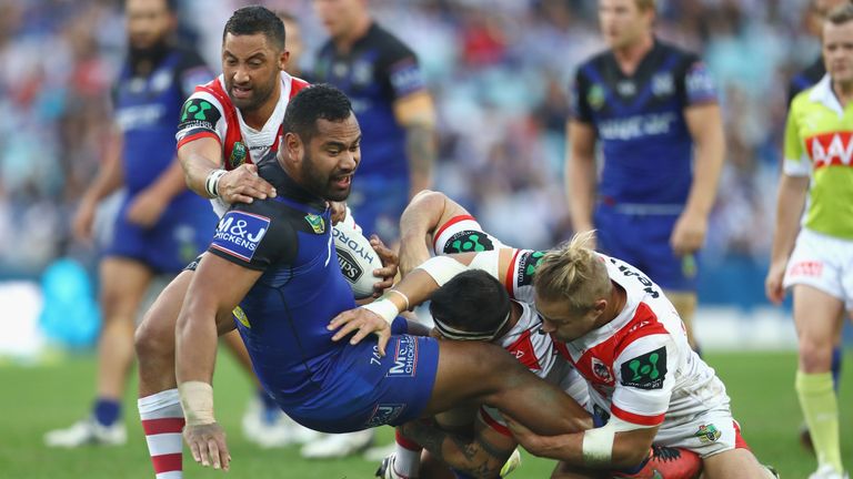  Tony Williams of the Bulldogs is tackled