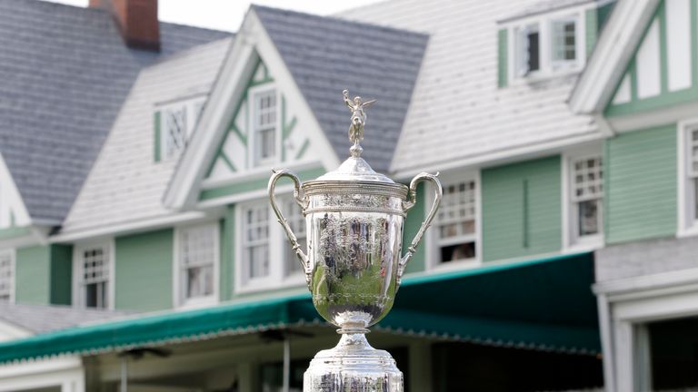 The U.S. Open Trophy seen at Oakmont Country Club on May 4, 2016 in Oakmont, Pennsylvania. 