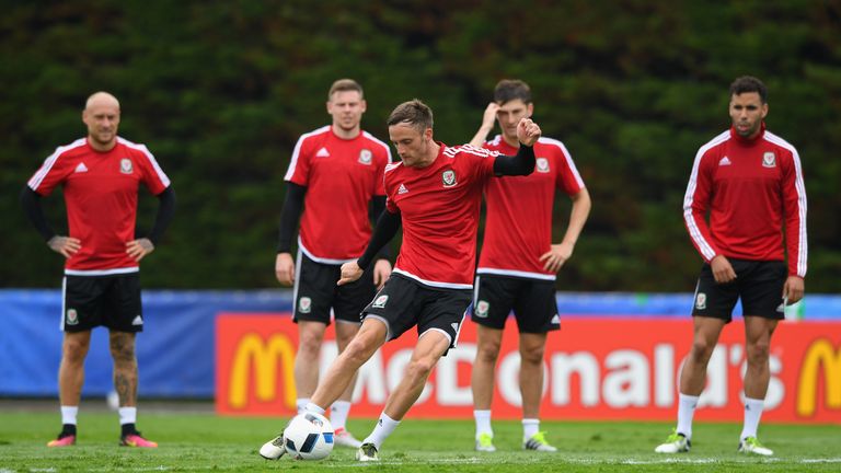 Wales player Andy King in action during open Euro 2016  training session 