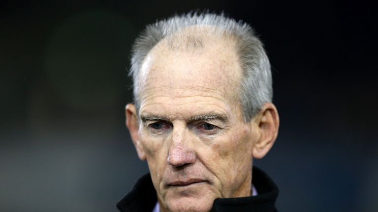 NEWCASTLE, AUSTRALIA - JULY 25:  Wayne Bennett coach of the Knights looks on before the game during the round 20 NRL match between the Newcastle Knights an