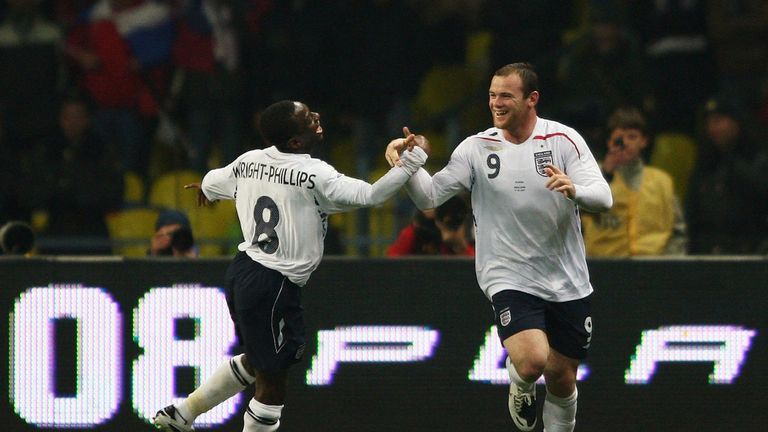 Wayne Rooney celebrates scoring against Russia in 2007