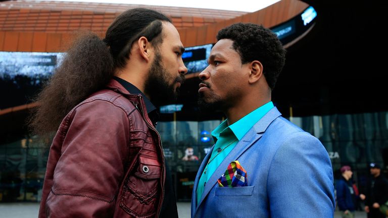 WBA welterweight world champion Keith Thurman (L) and former world champion Shawn Porter 